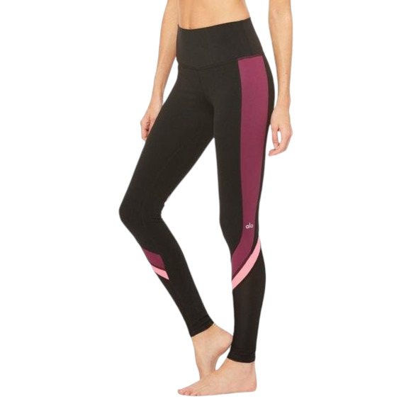 Alo Yoga Black Juneberry Pink High Rise Mesh Full Length Elevate Leggings Size S - Picture 1 of 10
